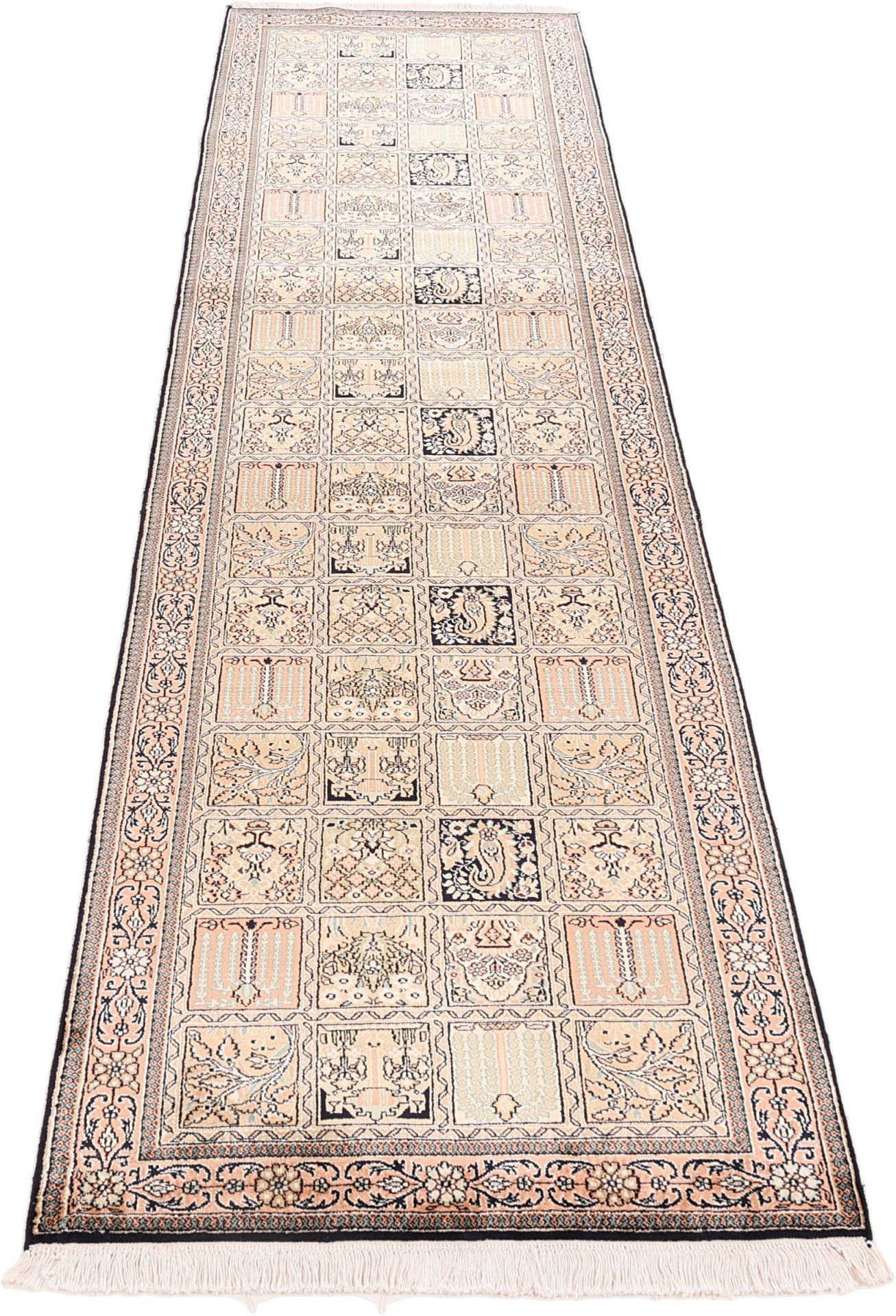 Kashmir Perserteppich 81 × 311 cm aus Seide, handgeknüpft