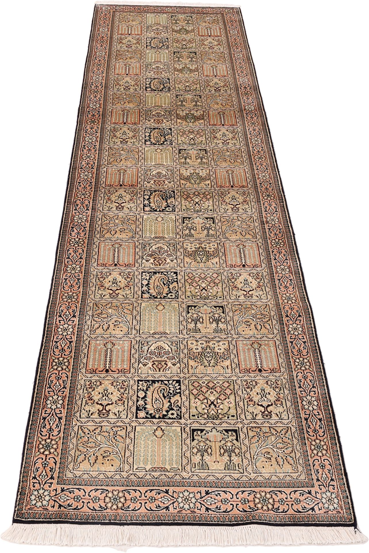 Kashmir Perserteppich 81 × 311 cm aus Seide, handgeknüpft