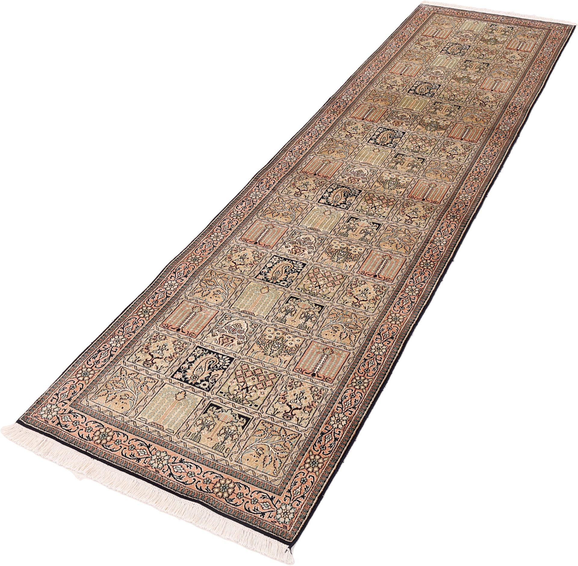 Kashmir Perserteppich 81 × 311 cm aus Seide, handgeknüpft