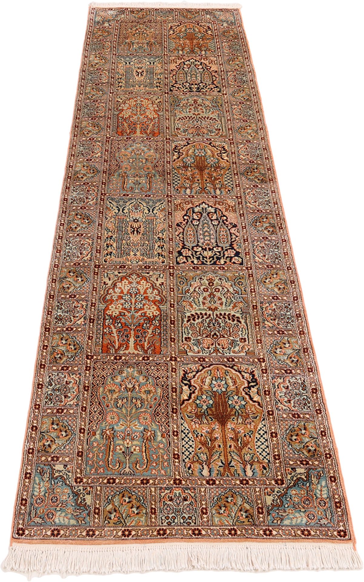 Handgeknüpfter Kashmir Perserteppich, 79 × 303 cm, Seide
