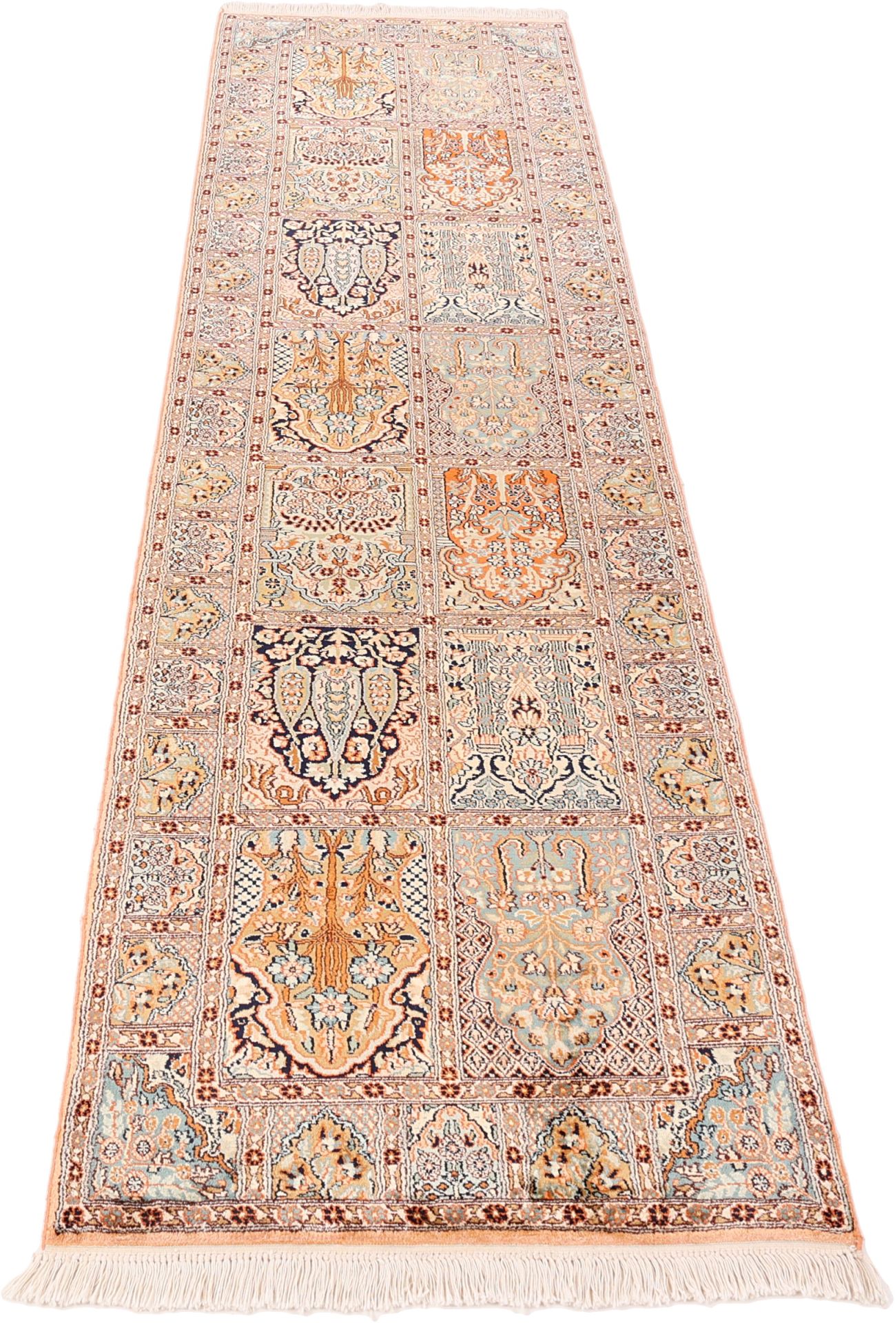 Handgeknüpfter Kashmir Perserteppich, 79 × 303 cm, Seide