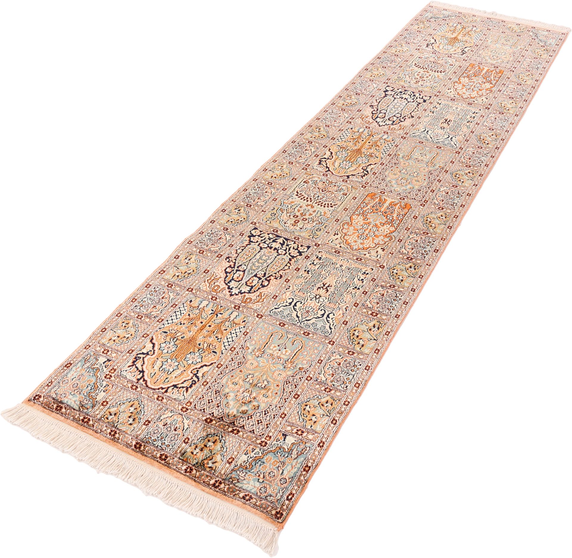 Handgeknüpfter Kashmir Perserteppich, 79 × 303 cm, Seide
