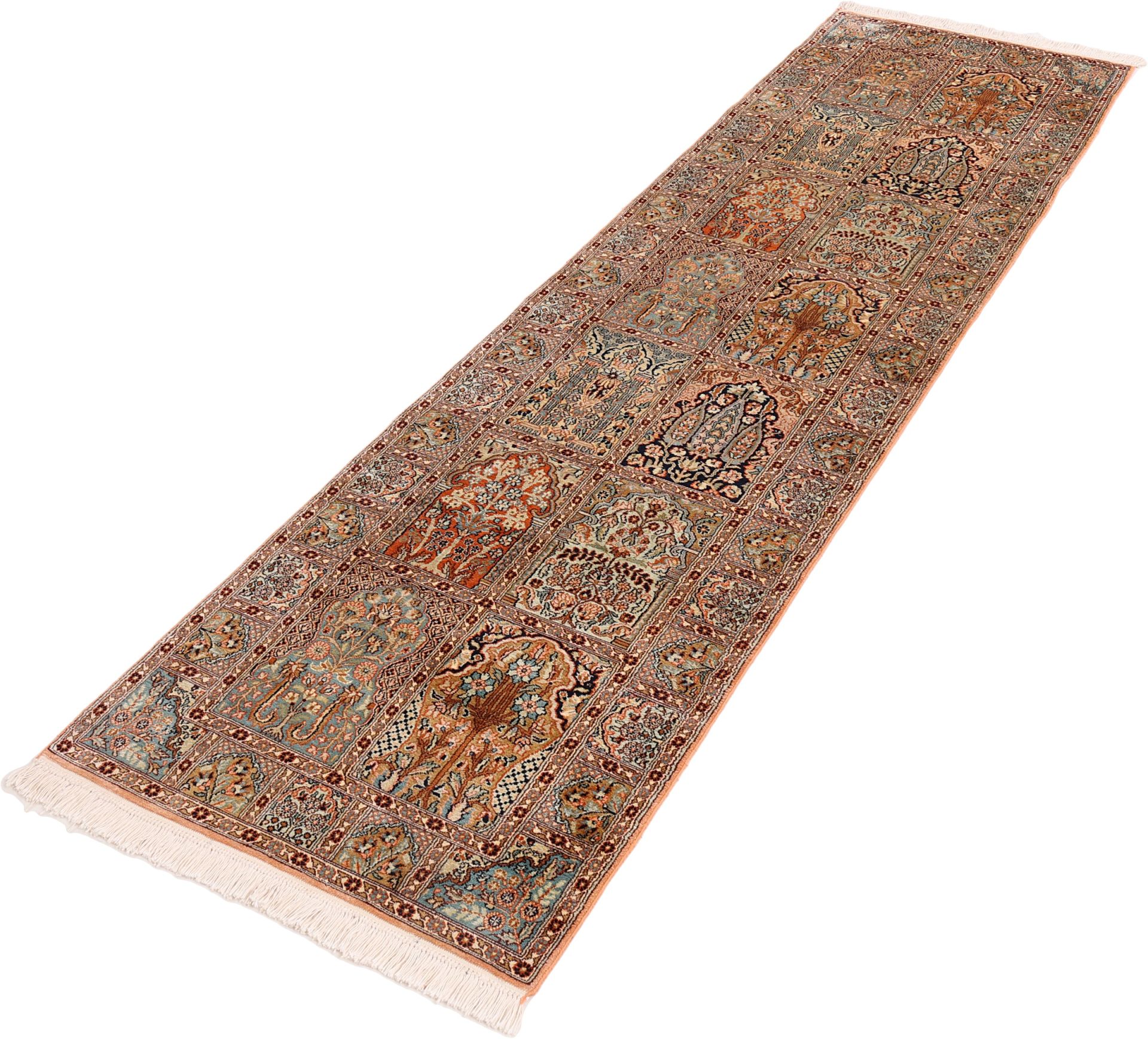 Handgeknüpfter Kashmir Perserteppich, 79 × 303 cm, Seide