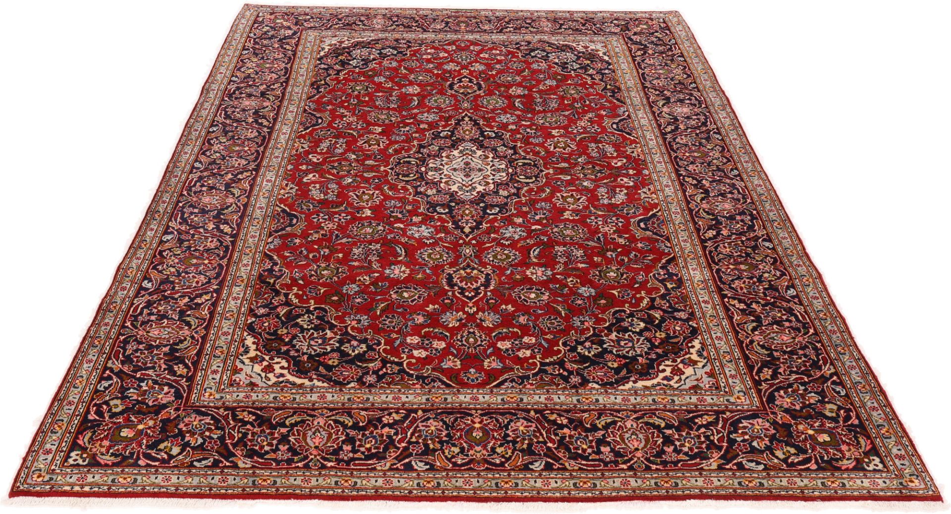 Handgeknüpfter Kashan Perserteppich, 210 × 297 cm, Wolle & Seide