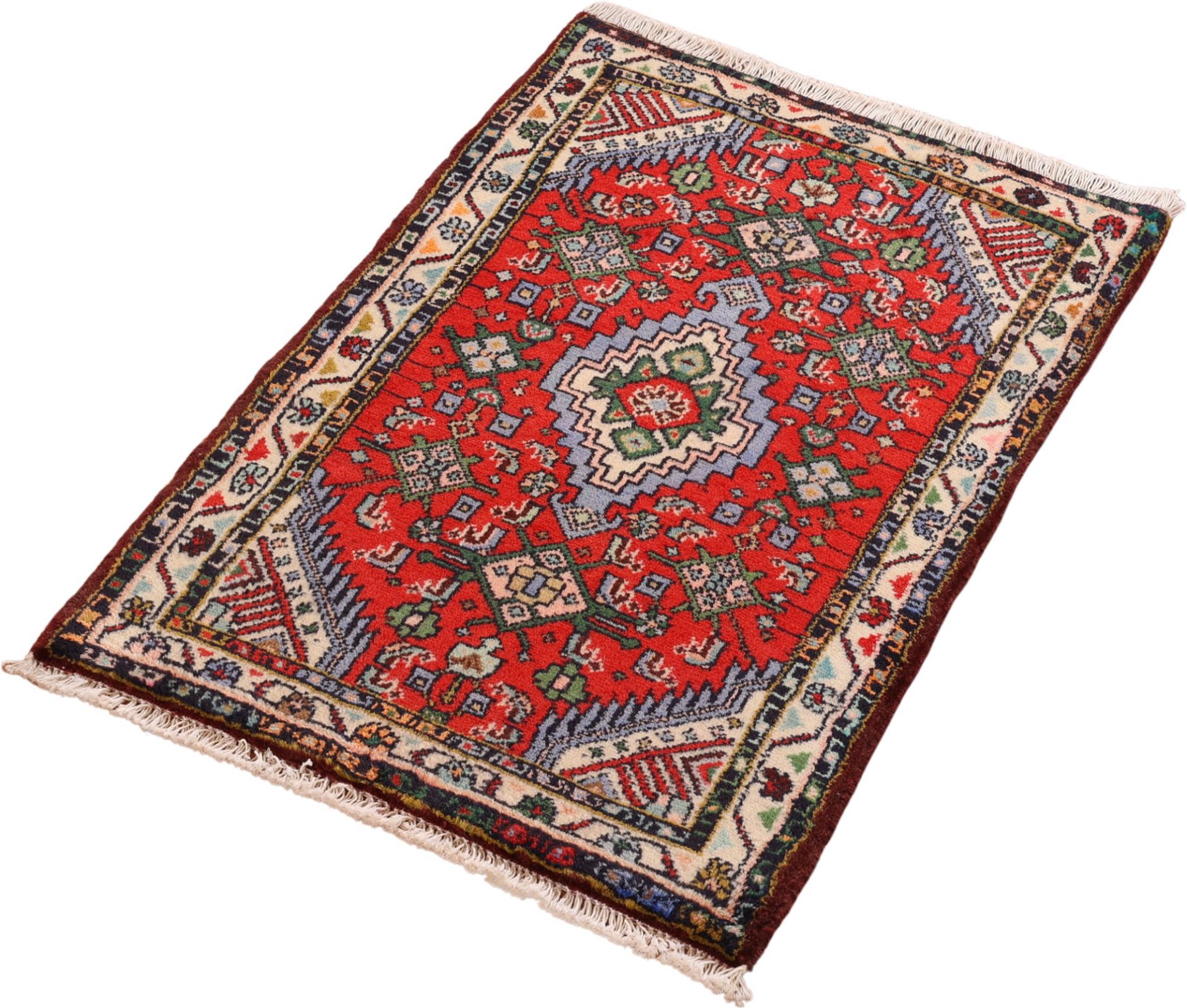 Handgeknüpfter Hamadan Perserteppich, 62 × 99 cm, Wolle