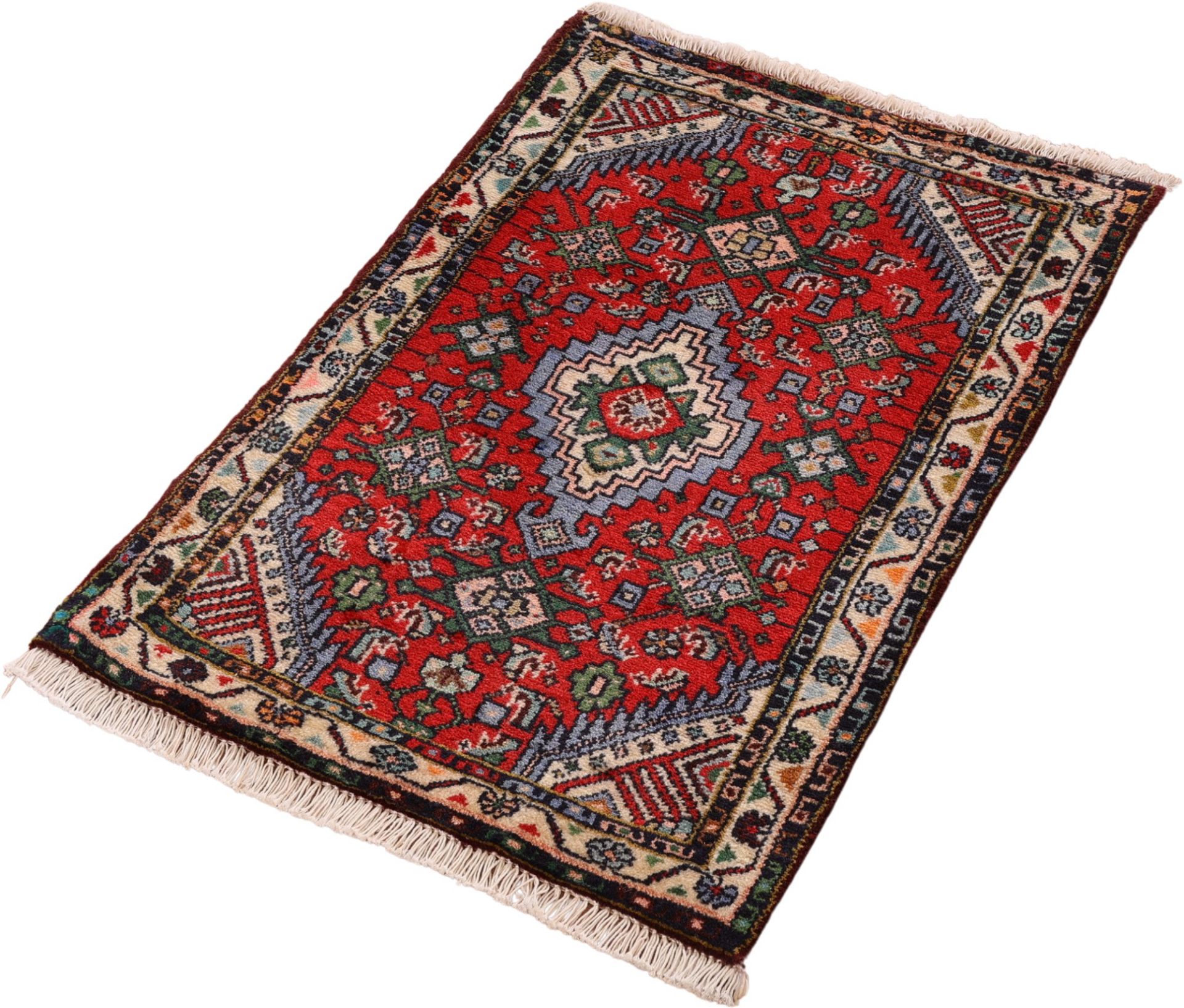 Handgeknüpfter Hamadan Perserteppich, 62 × 99 cm, Wolle