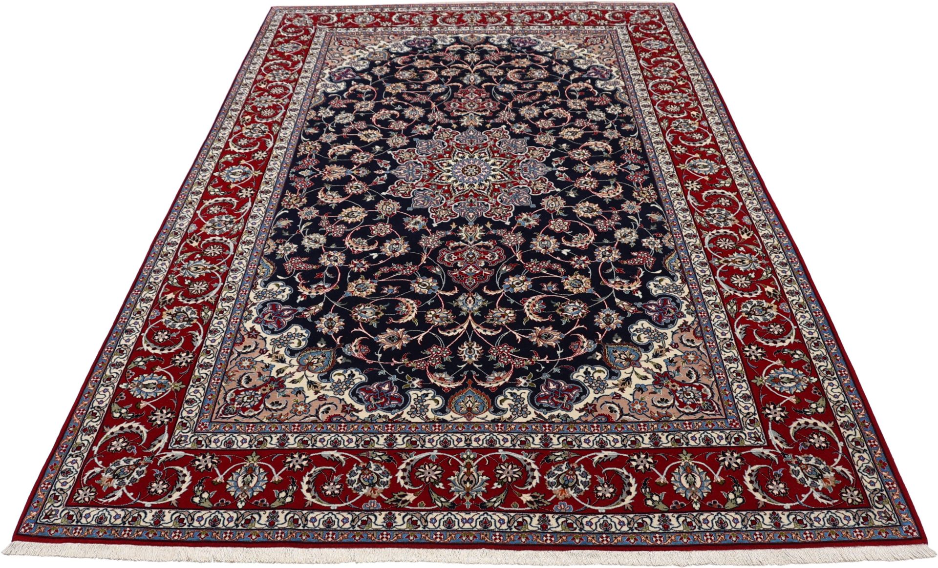 Handgeknüpfter Isfahan Perserteppich, 207 × 318 cm, Wolle & Seide
