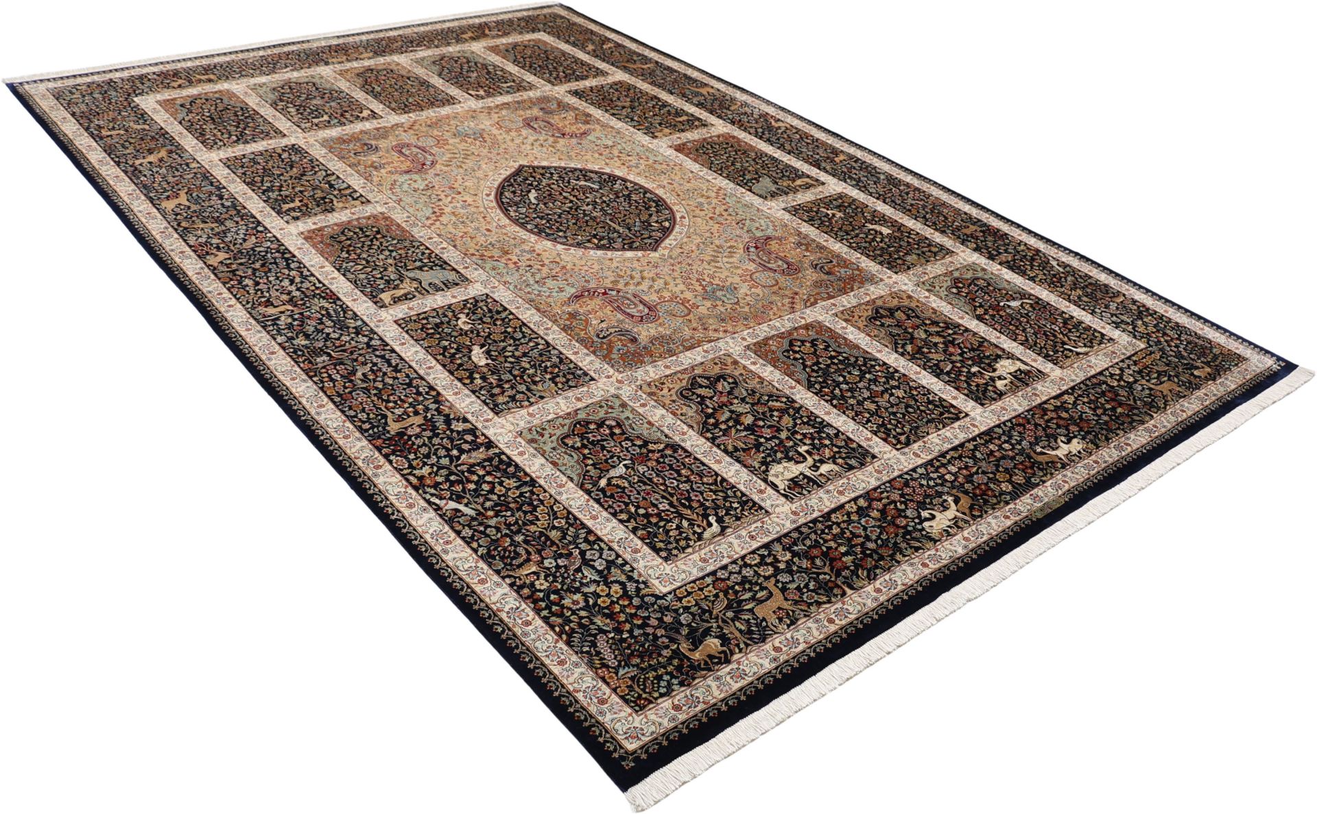 Ghom Perserteppich 207 × 310 cm aus Seide, handgeknüpft