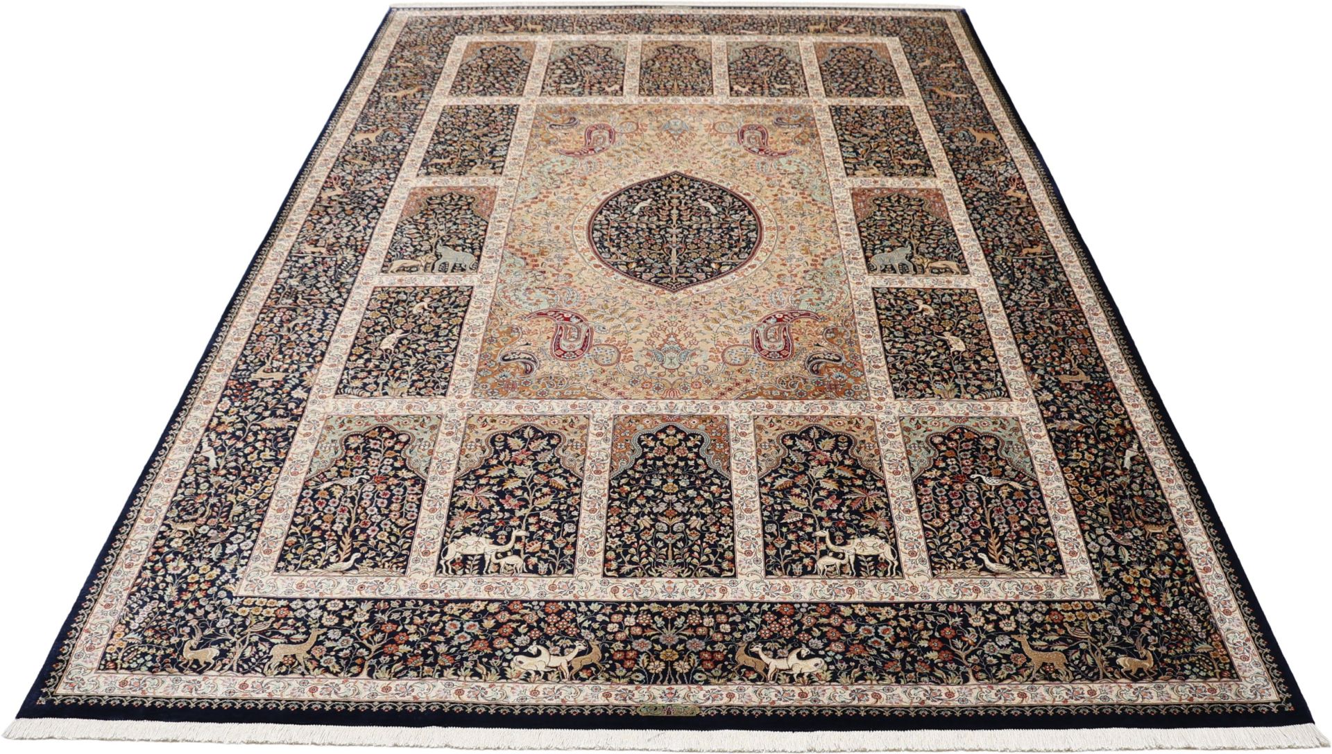 Ghom Perserteppich 207 × 310 cm aus Seide, handgeknüpft