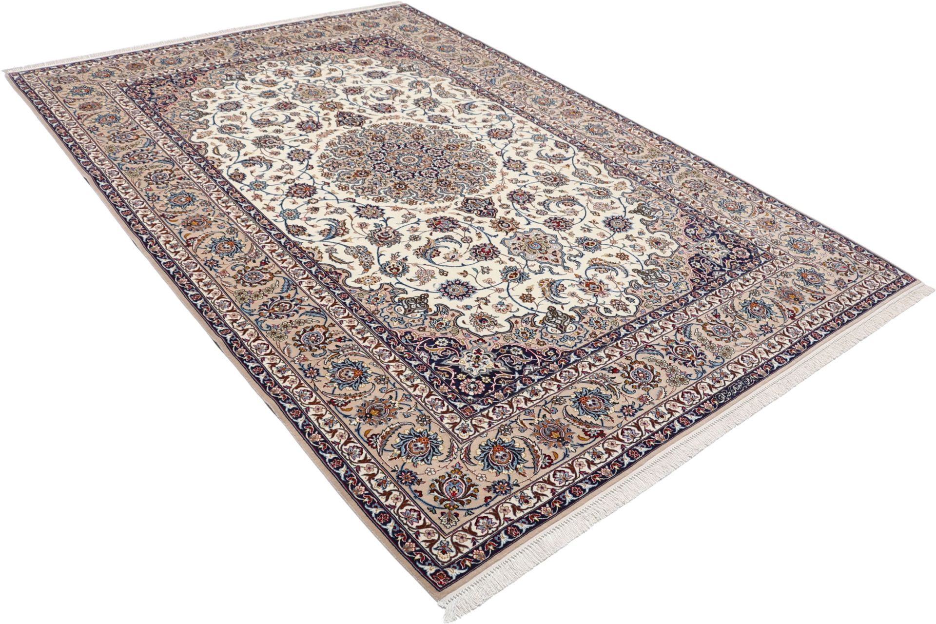Isfahan Perserteppich 210 × 315 cm aus Wolle & Seide, handgeknüpft