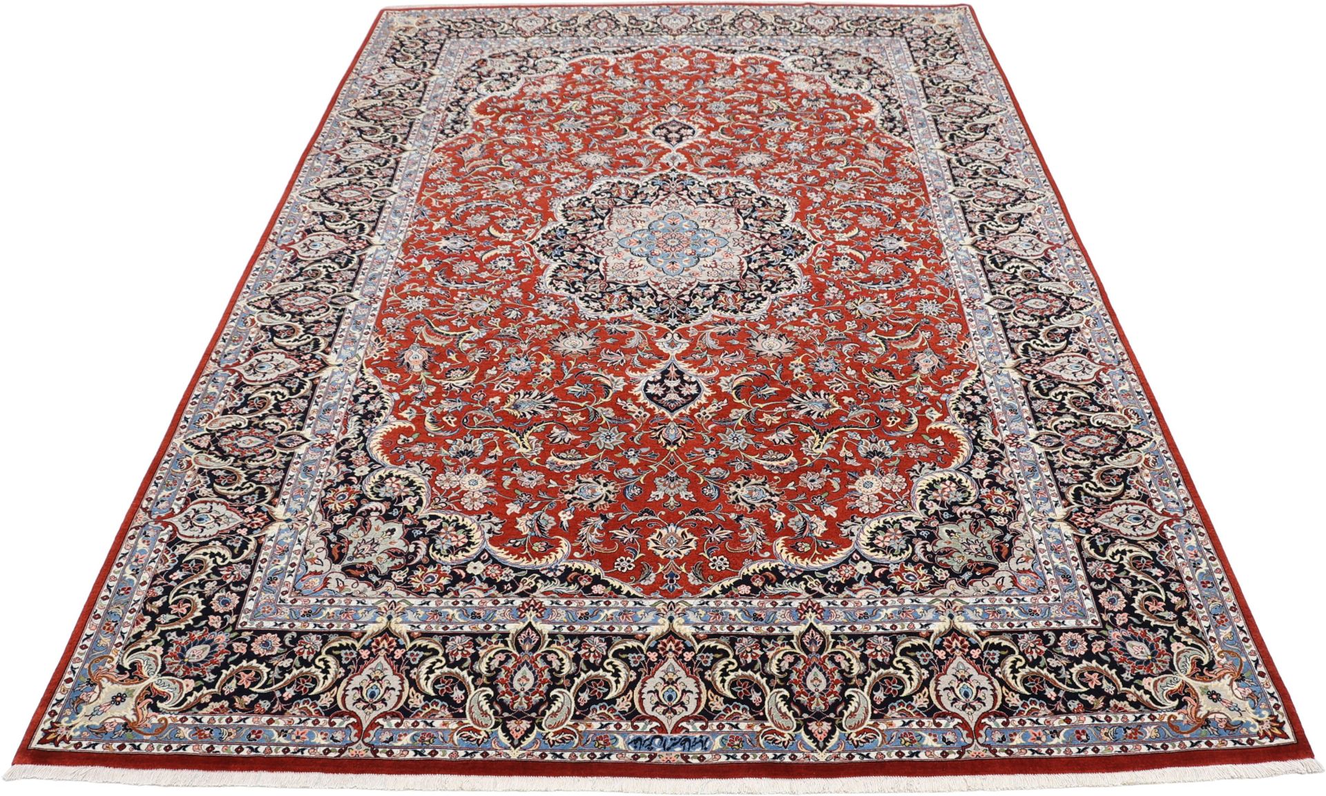Handgeknüpfter Isfahan Perserteppich, 210 × 296 cm, Wolle & Seide