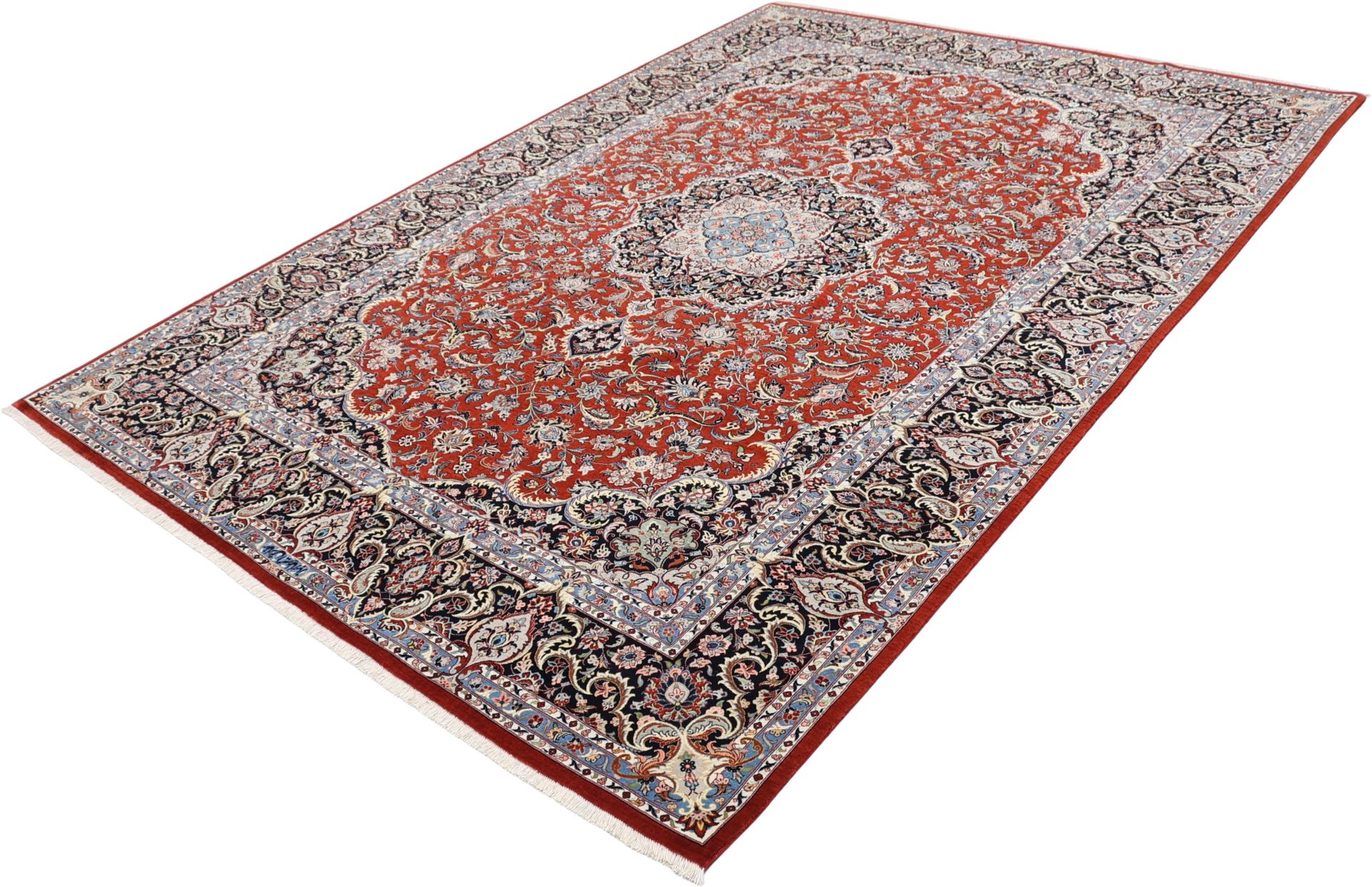 Handgeknüpfter Isfahan Perserteppich, 210 × 296 cm, Wolle & Seide