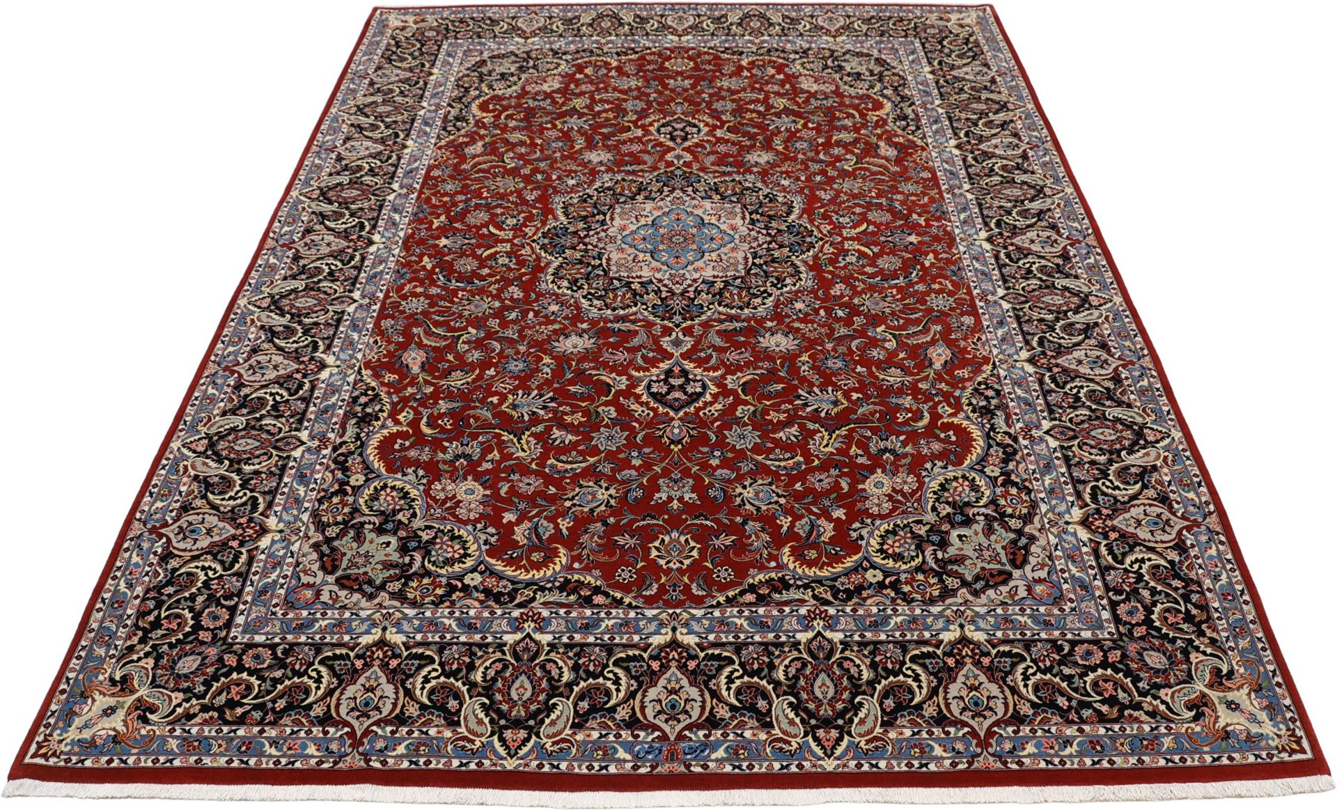 Handgeknüpfter Isfahan Perserteppich, 210 × 296 cm, Wolle & Seide