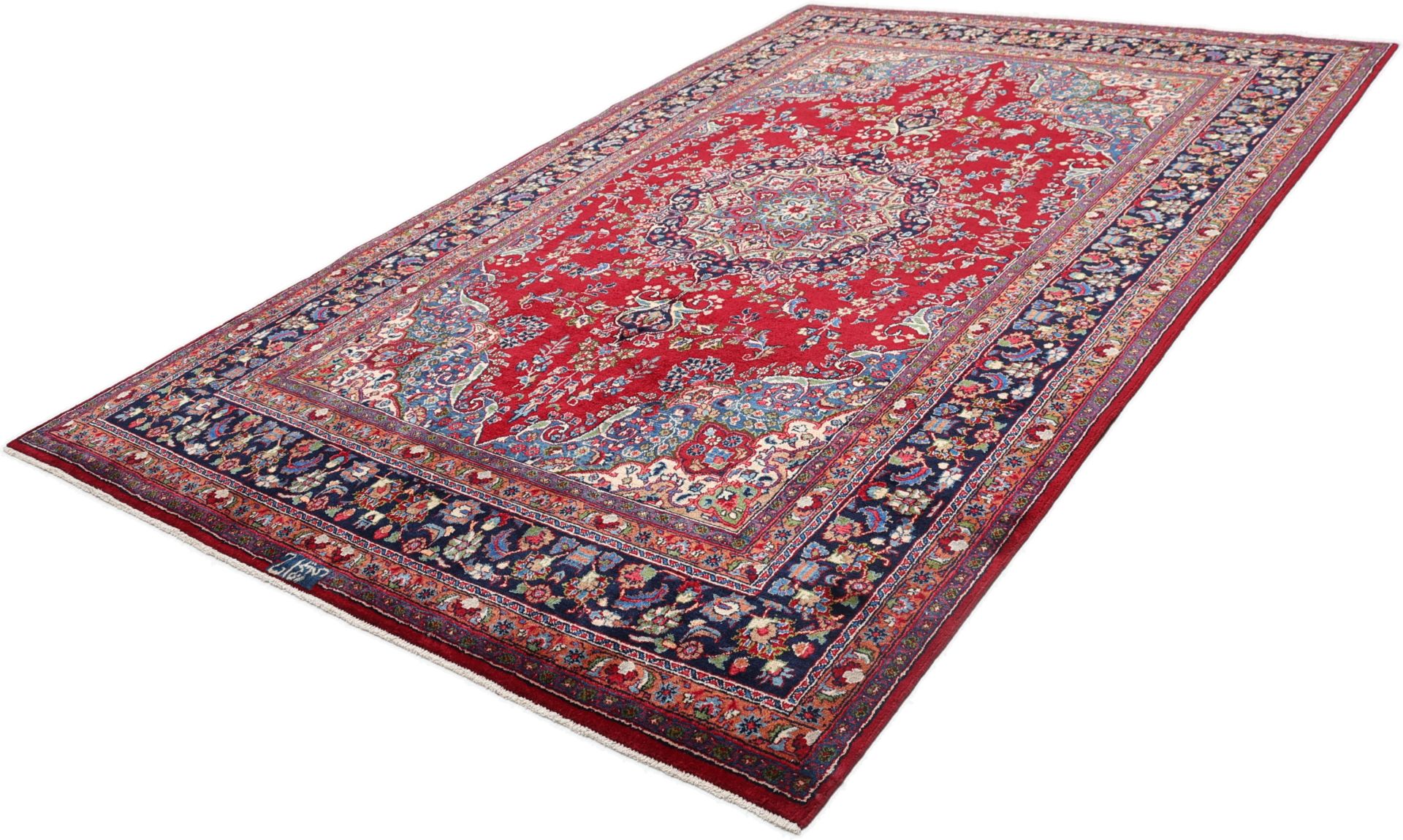 perserteppich-mashad-195-x-300-cm-schurwolle-handgeknupft-floral-7 Handgeknüpfter Mashhad Perserteppich 195 × 300 cm