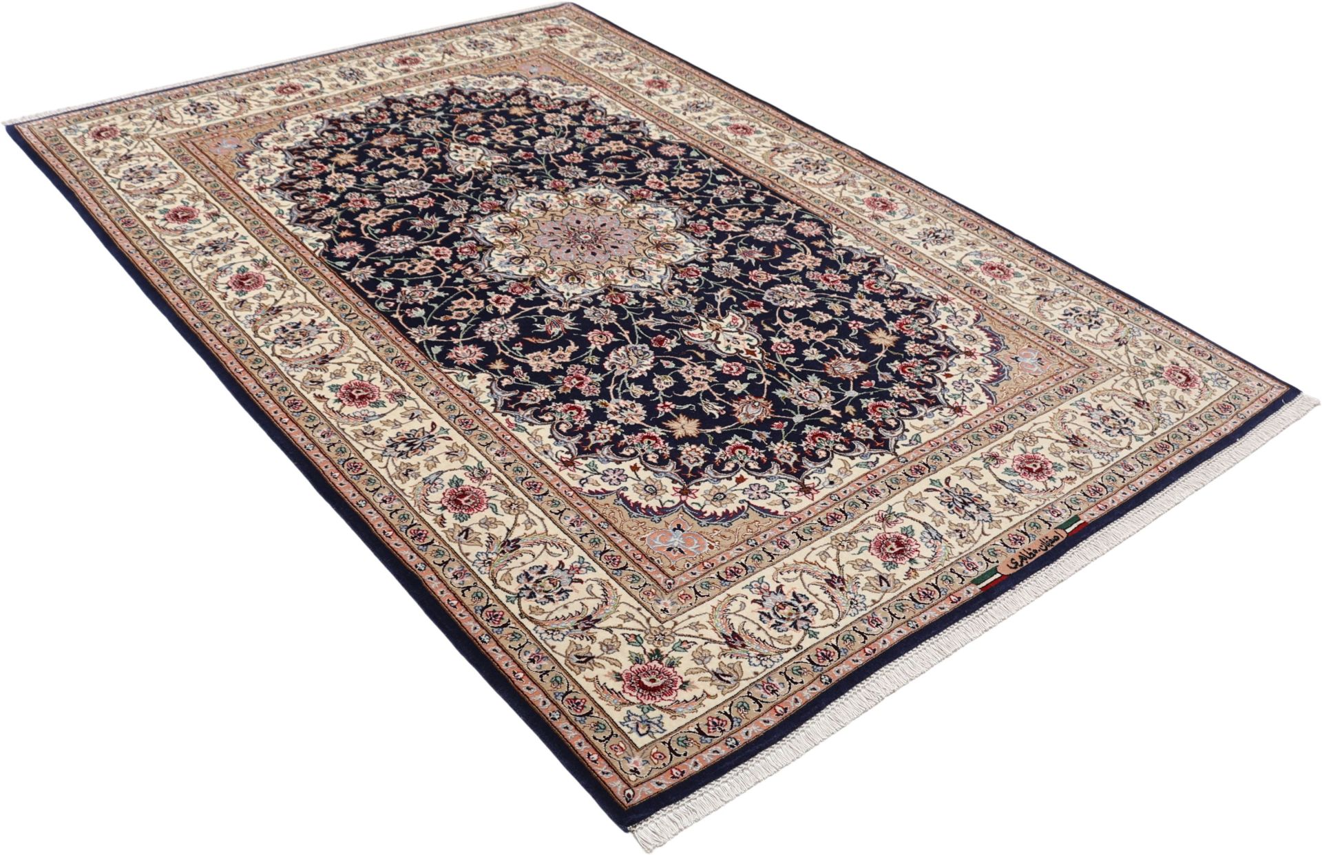 Handgeknüpfter Isfahan Perserteppich, 157 × 230 cm, Wolle & Seide