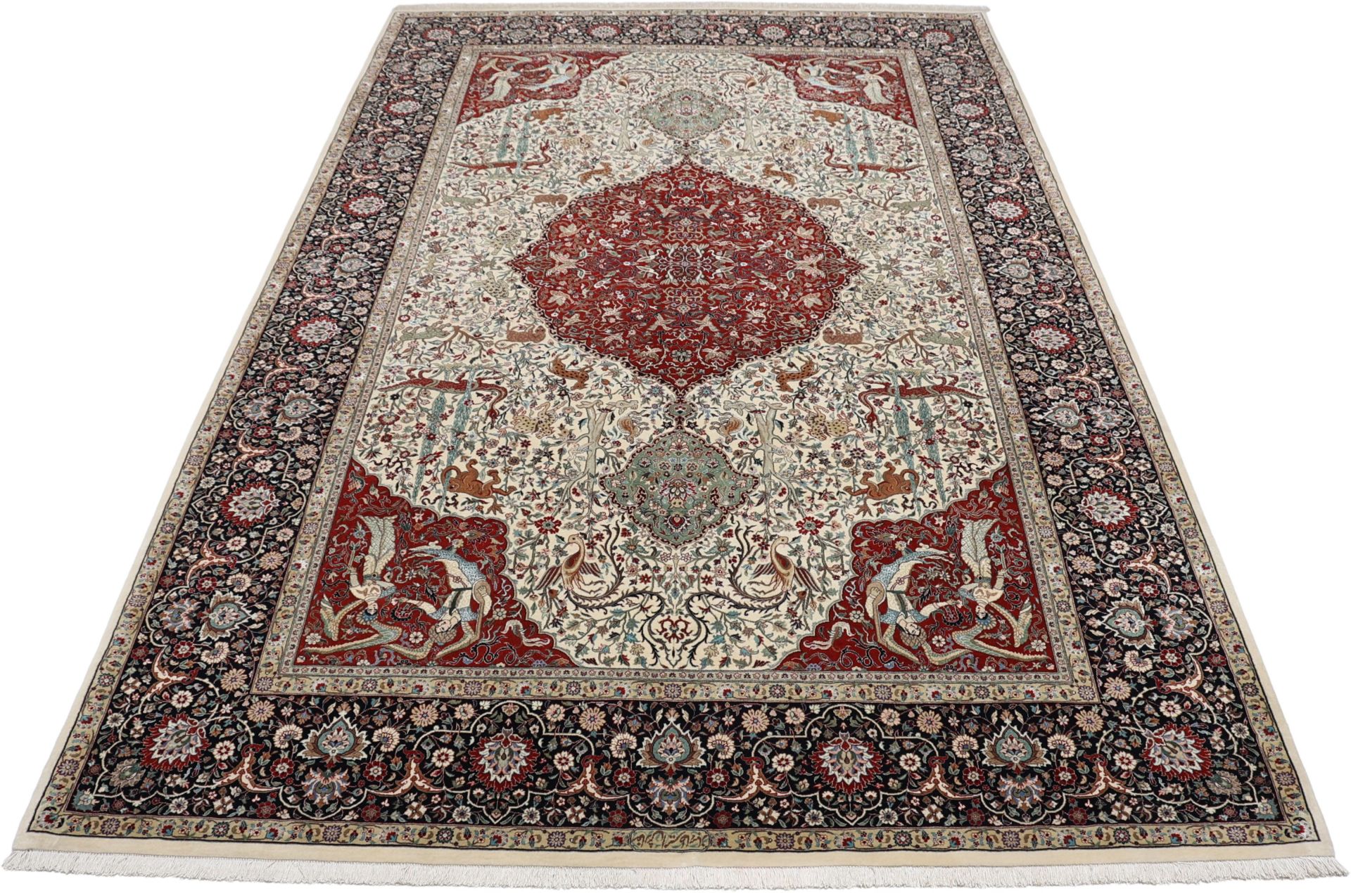 Handgeknüpfter Isfahan Perserteppich, 206 × 330 cm, Wolle & Seide