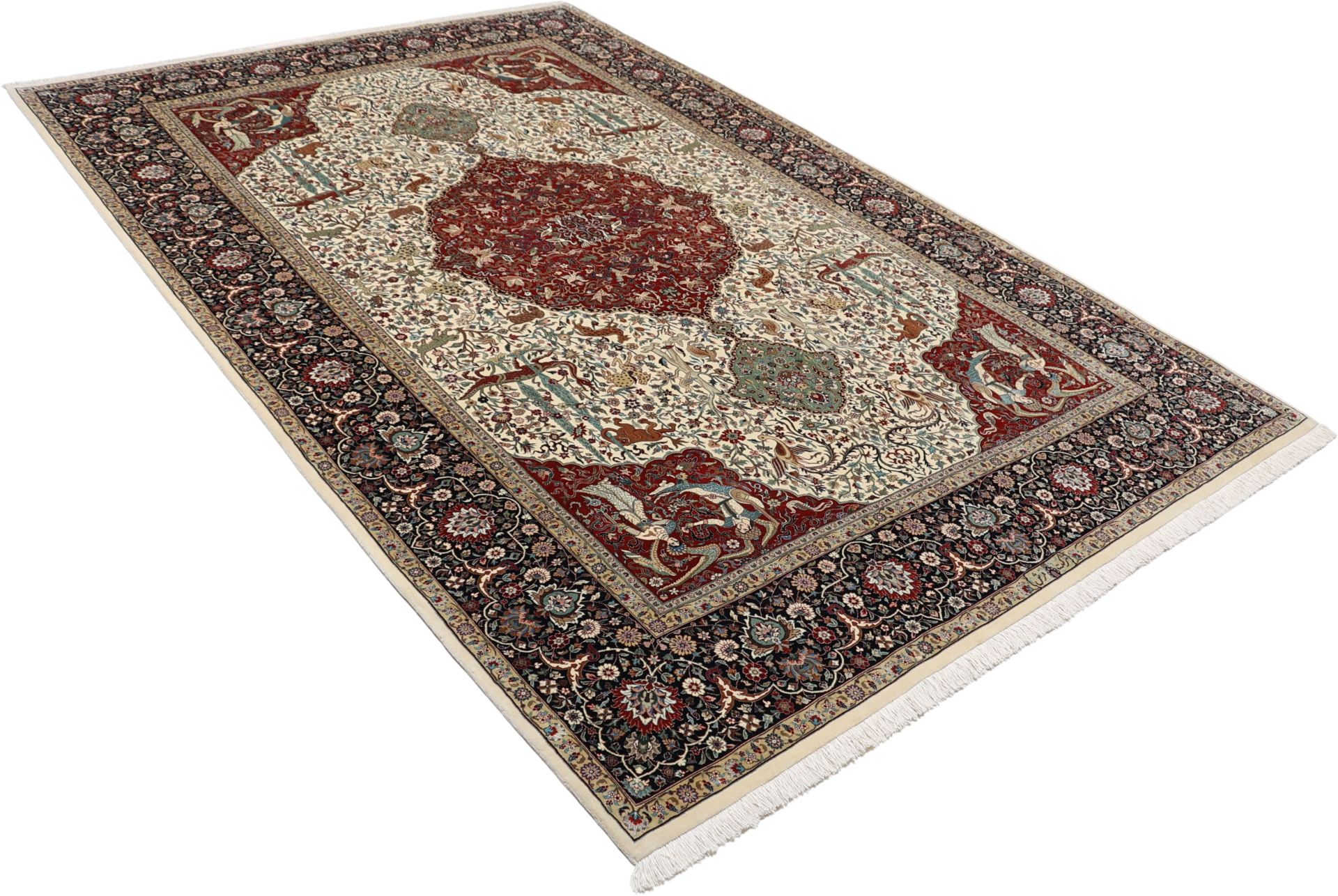 Handgeknüpfter Isfahan Perserteppich, 206 × 330 cm, Wolle & Seide