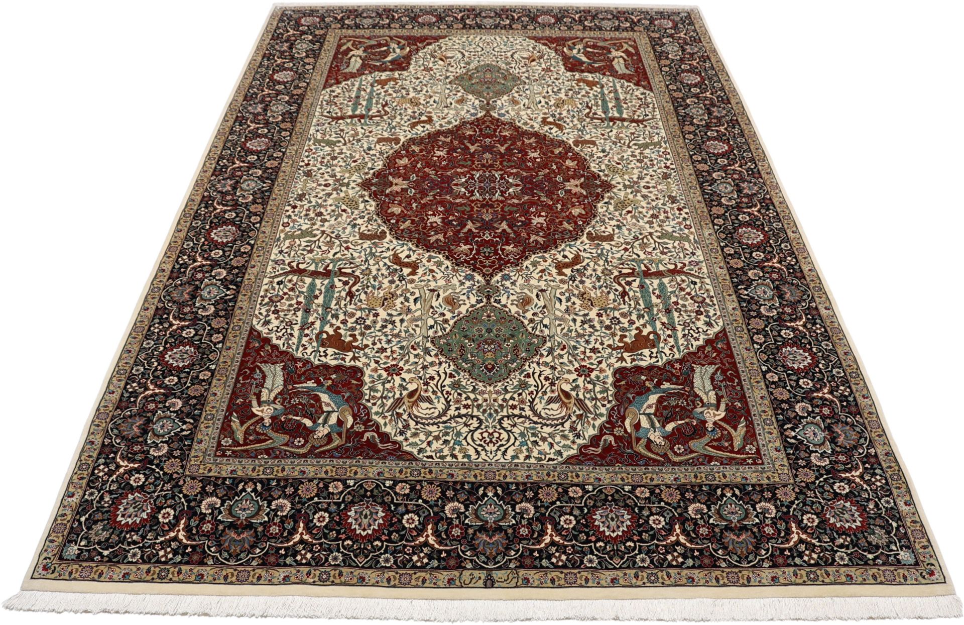 Handgeknüpfter Isfahan Perserteppich, 206 × 330 cm, Wolle & Seide