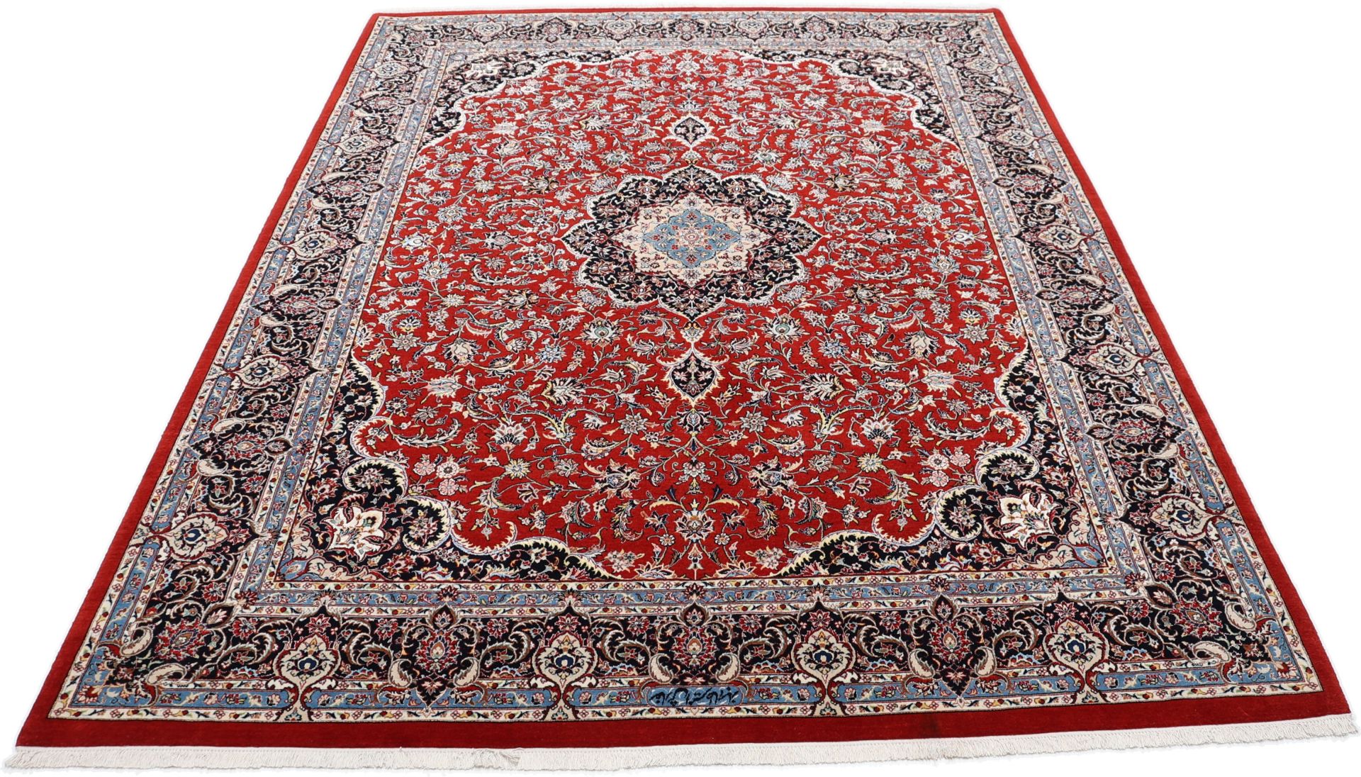 Handgeknüpfter Isfahan Perserteppich, 195 × 253 cm, Wolle & Seide