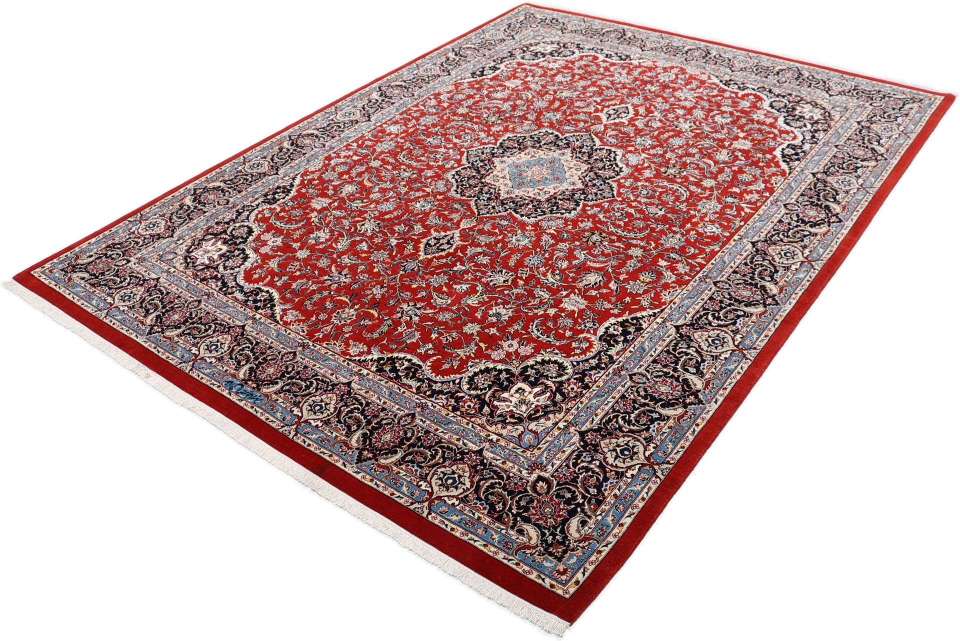 Handgeknüpfter Isfahan Perserteppich, 195 × 253 cm, Wolle & Seide