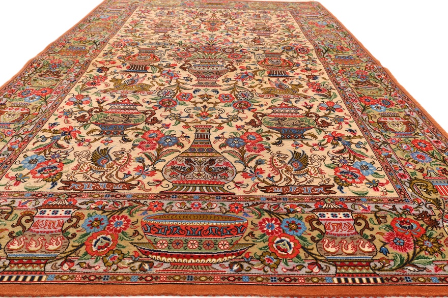 Ghom Perserteppich 158 × 100 cm aus Seide, handgeknüpft