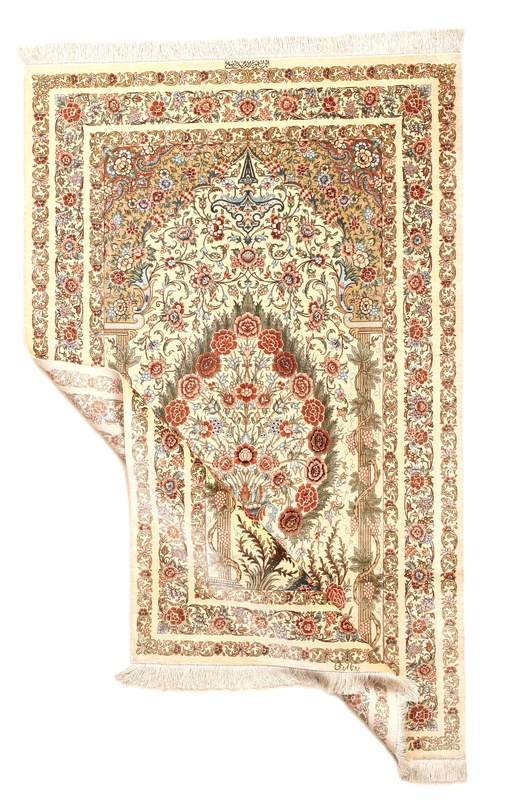Ghom Perserteppich 160 × 100 cm aus Seide, handgeknüpft