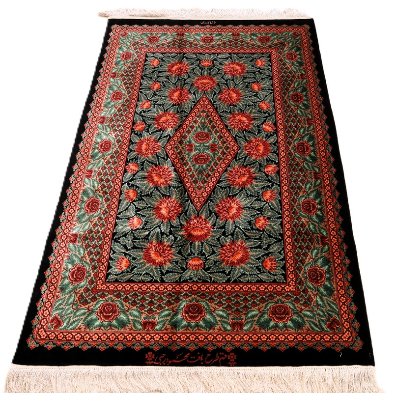 Handgeknüpfter Ghom Perserteppich, 125 × 78 cm, Seide