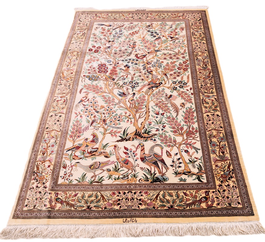 Handgeknüpfter Ghom Perserteppich, 157 × 100 cm, Seide