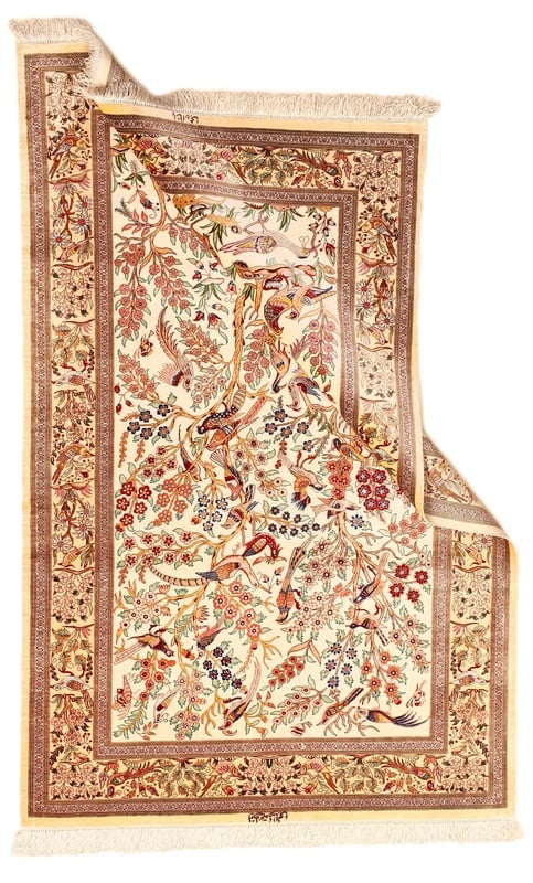 Handgeknüpfter Ghom Perserteppich, 157 × 100 cm, Seide