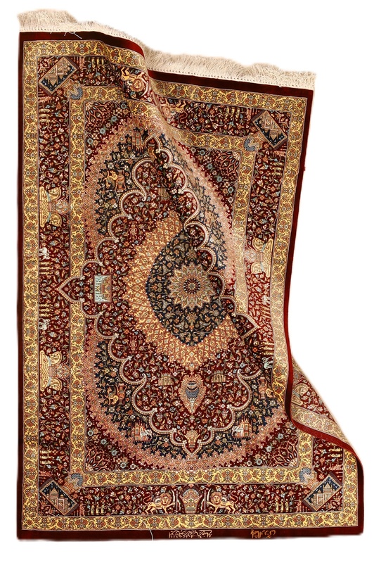 perserteppich-118-x-80-cm-seide-handgeknupft-rot-orange Handgeknüpfter Ghom Perserteppich, 118 × 80 cm, Seide