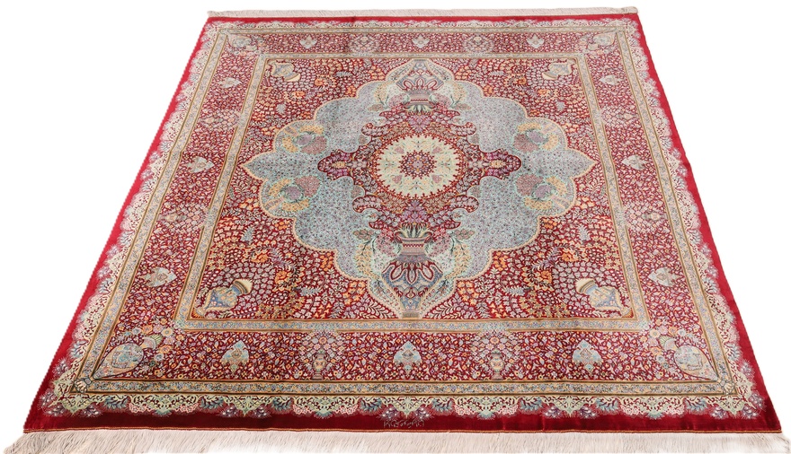 Handgeknüpfter Ghom Perserteppich, 196 × 196 cm, Seide