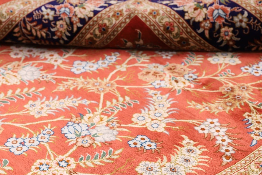 perserteppich-150-x-98-cm-seide-handgeknupft-rot-orange Handgeknüpfter Ghom Perserteppich, 150 × 98 cm, Seide