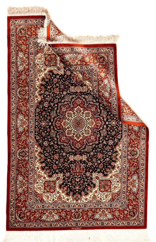 Handgeknüpfter Ghom Perserteppich, 154 × 102 cm, Seide