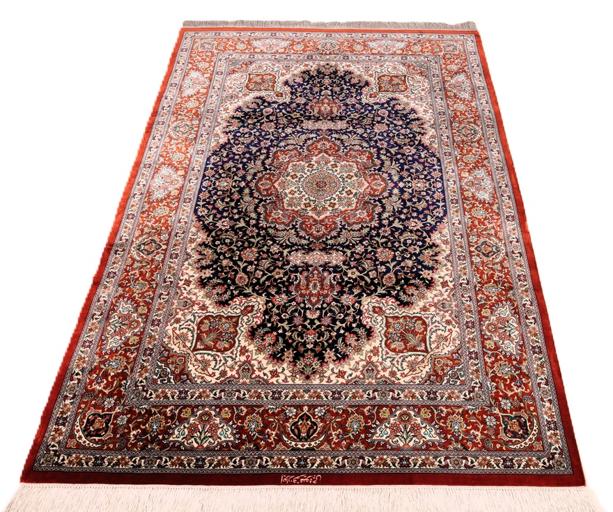 Handgeknüpfter Ghom Perserteppich, 154 × 102 cm, Seide