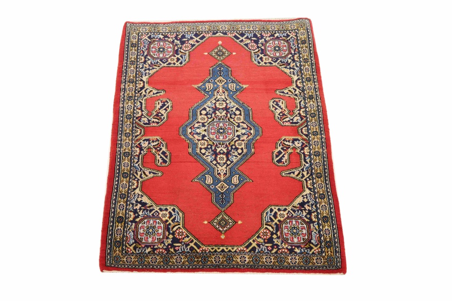 perserteppich-116-x-80-cm-wolle-handgeknupft-rot-orange-2 Ghom Perserteppich aus Iran, 116 × 80 cm