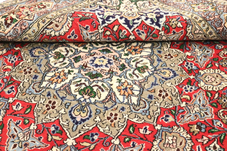perserteppich-220-x-144-cm-wolle-handgeknupft-rot-orange-2 Handgeknüpfter Ghom Perserteppich, 220 × 144 cm, Wolle