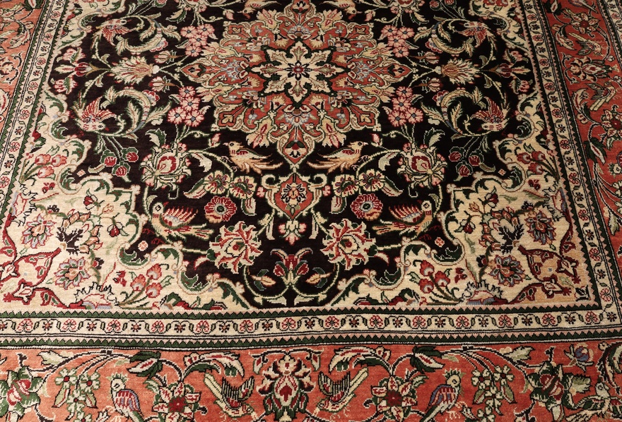 Ghom Perserteppich 100 × 100 cm aus Seide, handgeknüpft