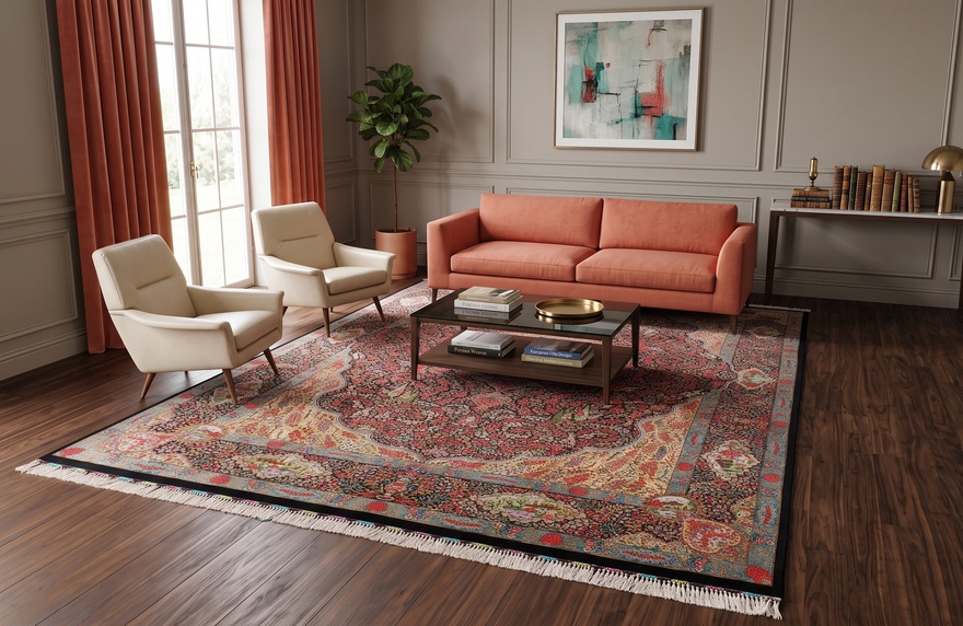 perserteppich-naderi-300-x-200-cm-seide-handgeknupft-rot-orange-1 Handgeknüpfter Ghom Perserteppich 300 × 200 cm