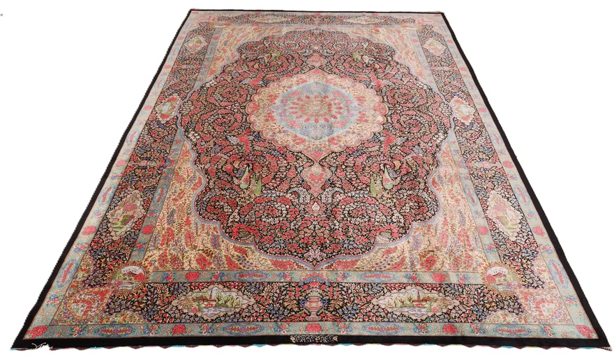 perserteppich-naderi-300-x-200-cm-seide-handgeknupft-rot-orange-2 Handgeknüpfter Ghom Perserteppich 300 × 200 cm