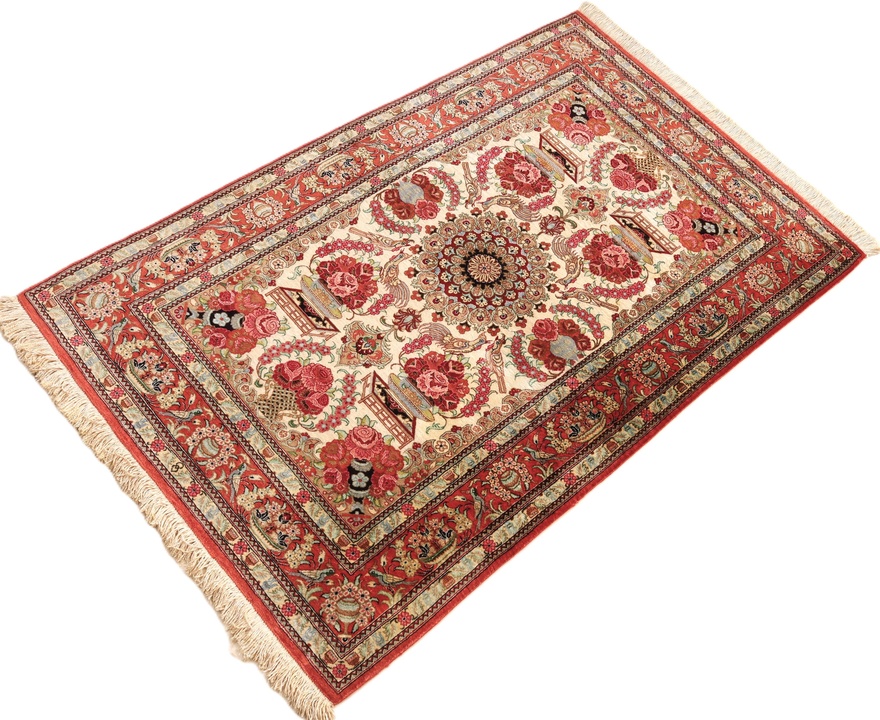 Handgeknüpfter Ghom Perserteppich, 123 × 78 cm, Seide