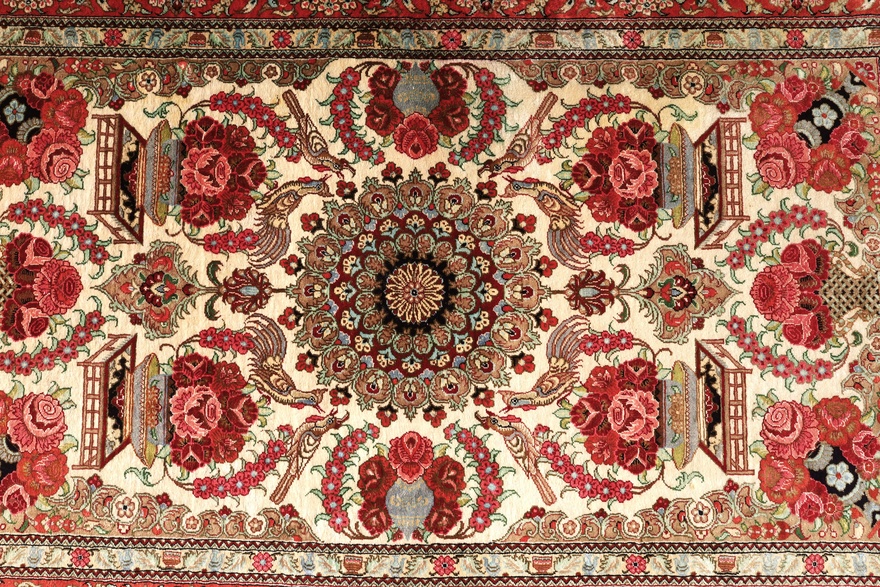Handgeknüpfter Ghom Perserteppich, 123 × 78 cm, Seide
