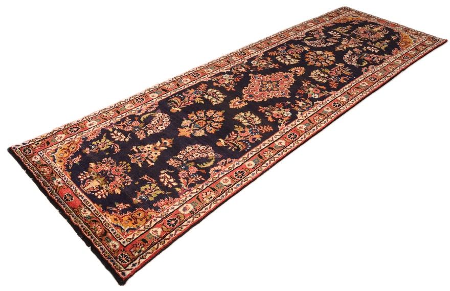 Handgeknüpfter Hamadan Perserteppich, 335 × 100 cm, Wolle