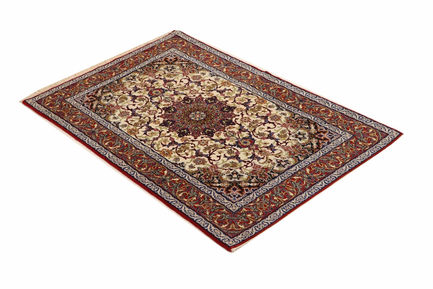 Handgeknüpfter Isfahan Perserteppich, 170 × 109 cm, Wolle & Seide