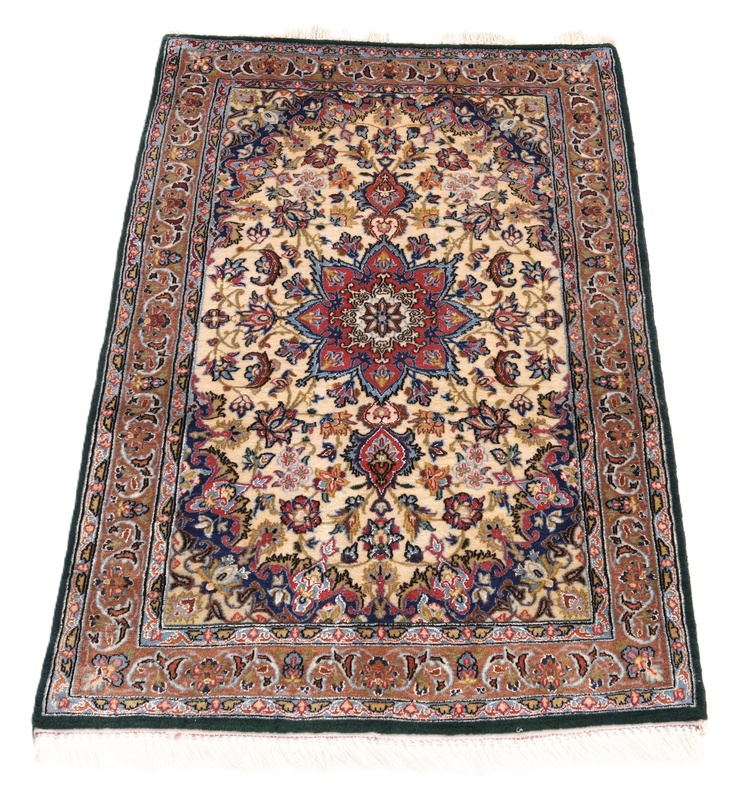 Handgeknüpfter Isfahan Perserteppich, 103 × 72 cm, Wolle & Seide