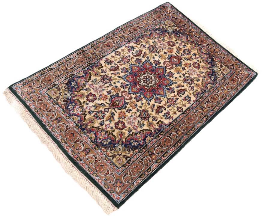 Handgeknüpfter Isfahan Perserteppich, 103 × 72 cm, Wolle & Seide