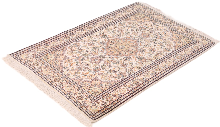 orientteppich-indien-129-x-81-cm-seide-handgeknupft-rot-orange-2 Handgeknüpfter Kashmir Orientteppich, 129 × 81 cm, Seide