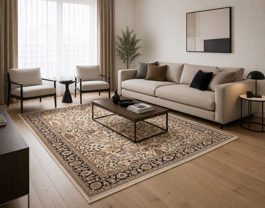 Kashmir Orientteppich 215 × 160 cm aus Seide, handgeknüpft