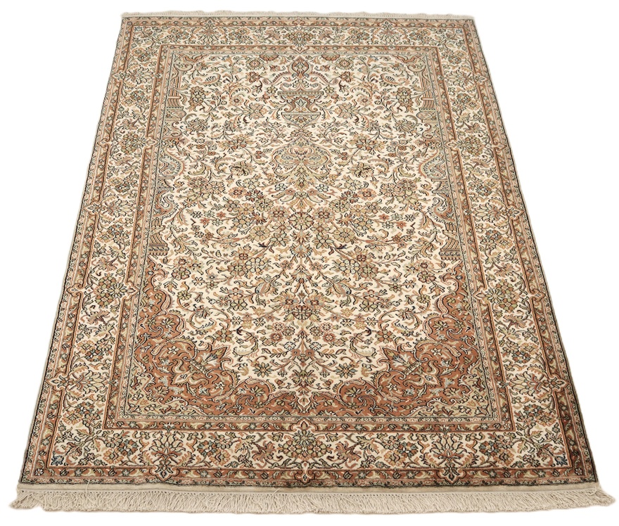 Handgeknüpfter Kashmir Orientteppich, 190 × 128 cm, Seide