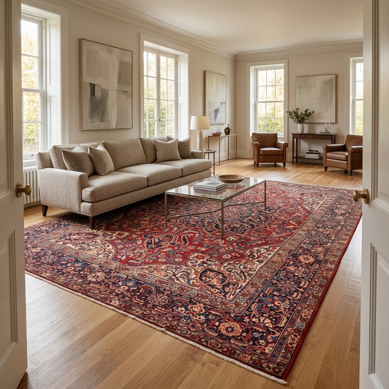 perserteppich-428-x-306-cm-wolle-handgeknupft-rot-orange Kerman Perserteppich aus Iran, 428 × 306 cm