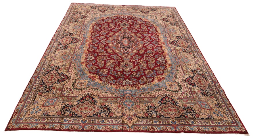 perserteppich-428-x-306-cm-wolle-handgeknupft-rot-orange-2 Kerman Perserteppich aus Iran, 428 × 306 cm